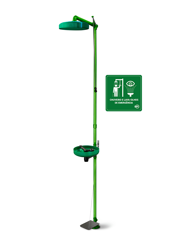 Chuveiro e Lava Olhos de Emergência Bacia ABS  com PEDAL