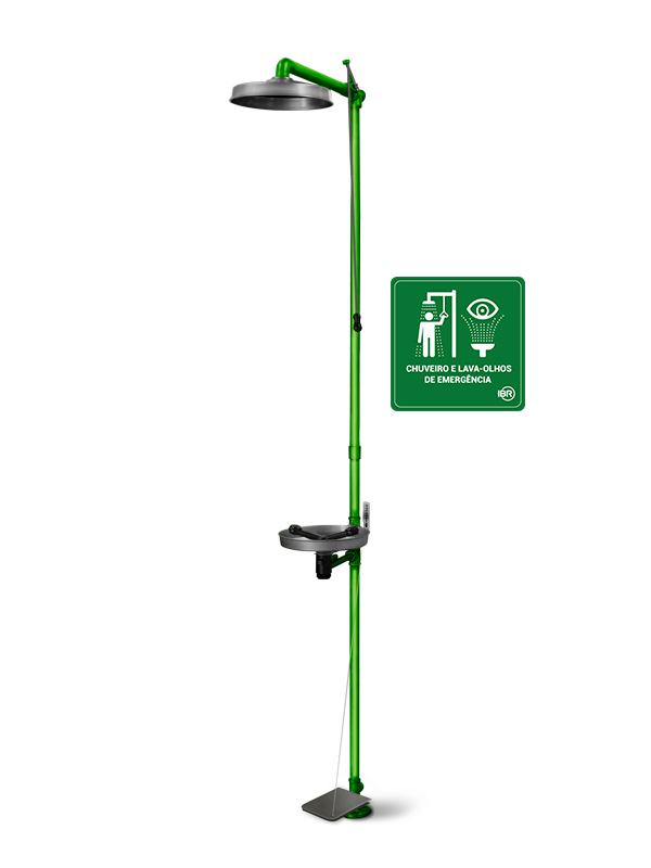 Chuveiro e Lava Olhos de Emergência Bacia INOX  com PEDAL