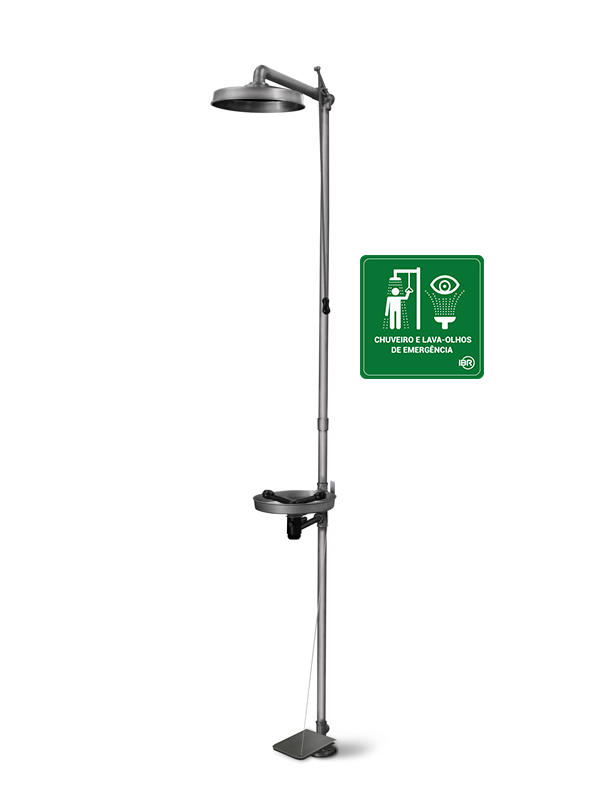 Chuveiro e Lava Olhos  de Emergência INOX com Pedal